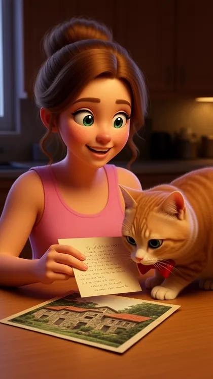 Ella reading a letter about her granny's house